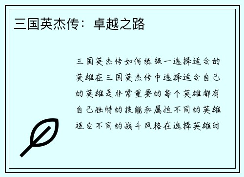 三国英杰传：卓越之路