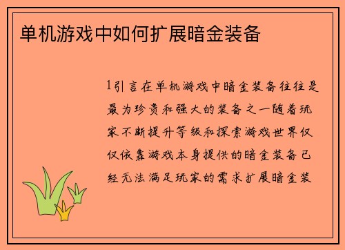 单机游戏中如何扩展暗金装备