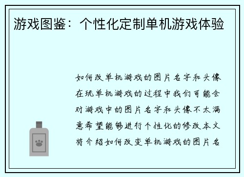 游戏图鉴：个性化定制单机游戏体验